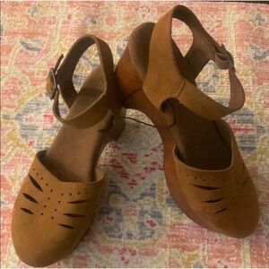 Brown Faux Leather Mary Jane Clogs